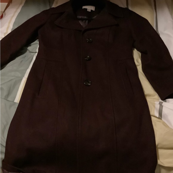 Anne Klein maroon single-breasted wool coat - Picture 11 of 14